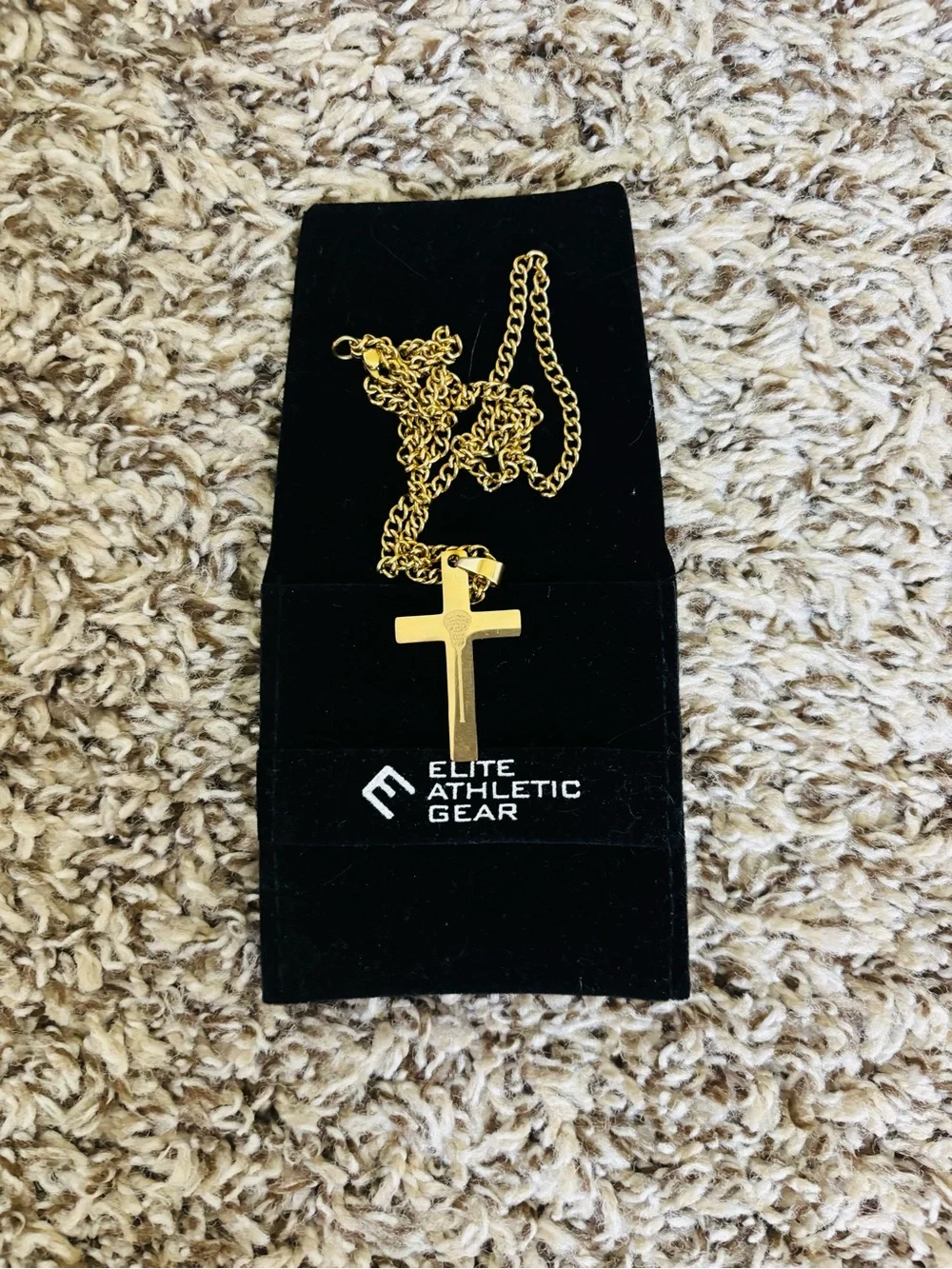 Elite Athletic Gear Gold Lacrosse Cross Pendant Necklace